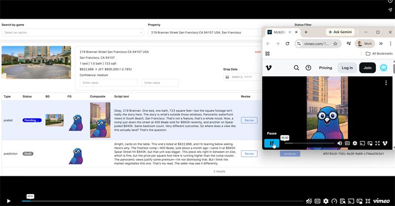 Video production console with AI-drafted scripts and rendered character video